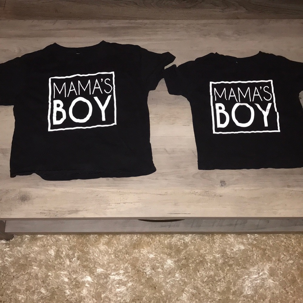 Boys matching “mamas boy” shirts